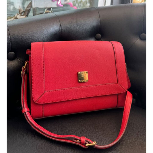 MCM Red Leather Flap Shoulder Bag (MSRP $750 + ) - Small / Leather / Shoulder Bag