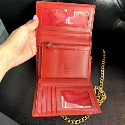 MCM Red Trifold Wallet w/ original box and aftermarket chain - Red / Leather / trifold