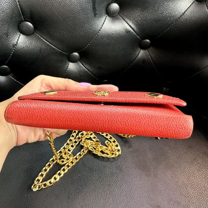 MCM Red Trifold Wallet w/ original box and aftermarket chain - Red / Leather / trifold