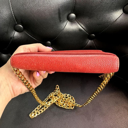 MCM Red Trifold Wallet w/ original box and aftermarket chain - Red / Leather / trifold