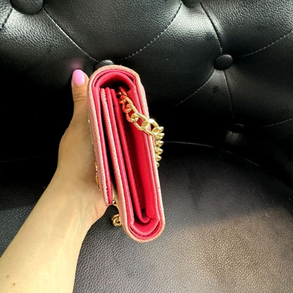 MCM Striped Pink Visetos Trifold Wallet w/ Aftermarket Chain (MSRP $750 + ) - Pink / Leather / trifold