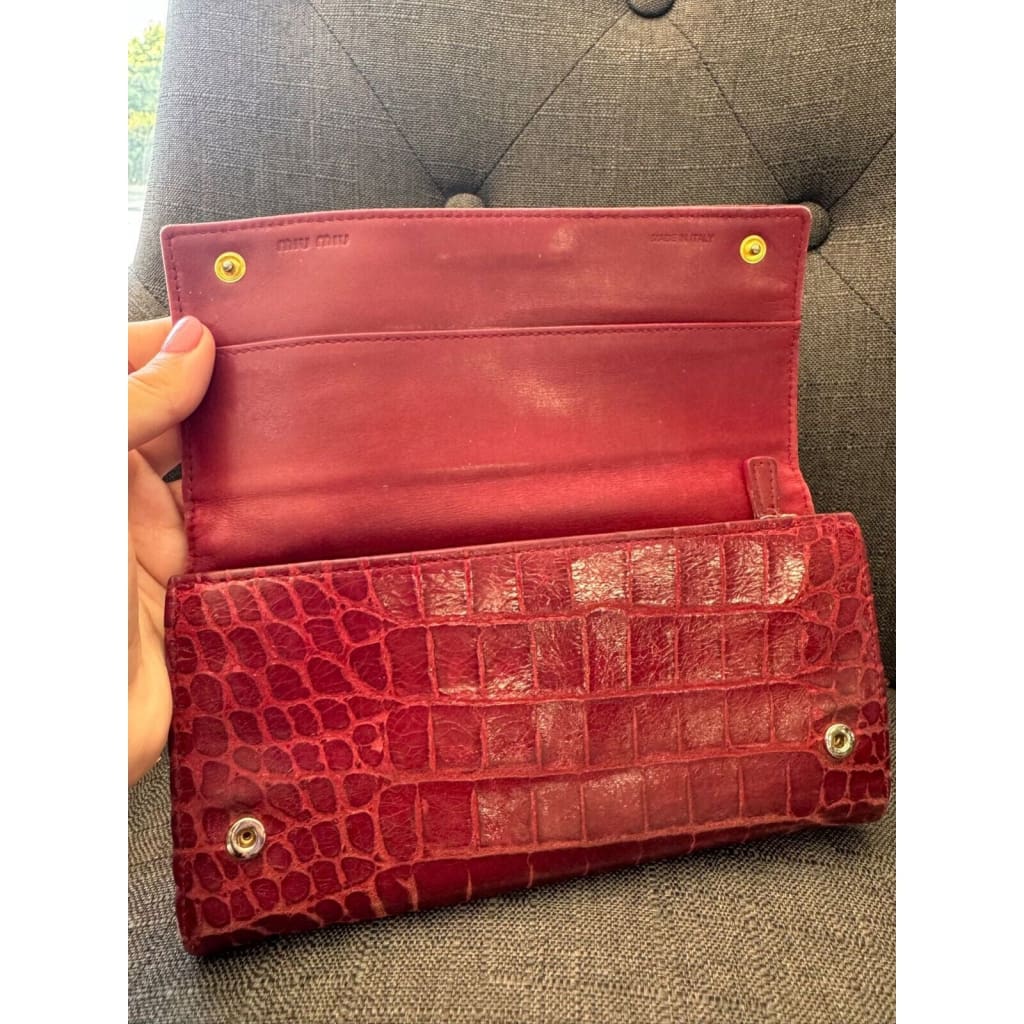 Miu Miu Red Crocodile Wallet w/ Chain (MSRP $500 + ) - Red / snap