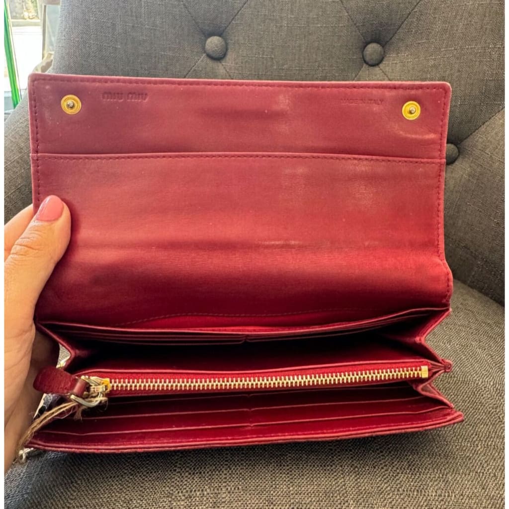 Miu Miu Red Crocodile Wallet w/ Chain (MSRP $500 + ) - Red / snap