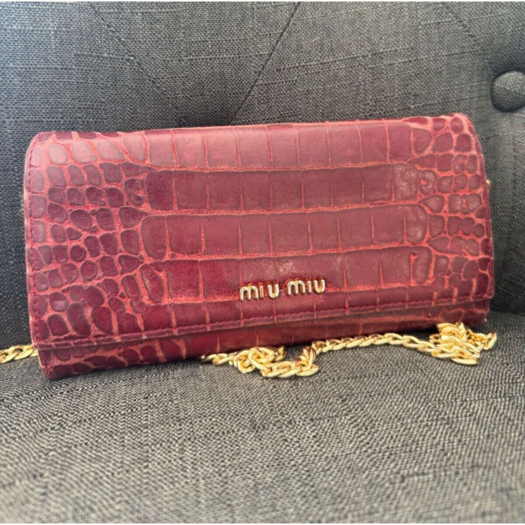 Miu Miu Red Crocodile Wallet w/ Chain (MSRP $500 + ) - Red / snap