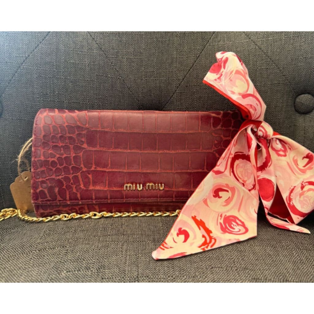 Miu Miu Red Crocodile Wallet w/ Chain (MSRP $500 + ) - Red / snap