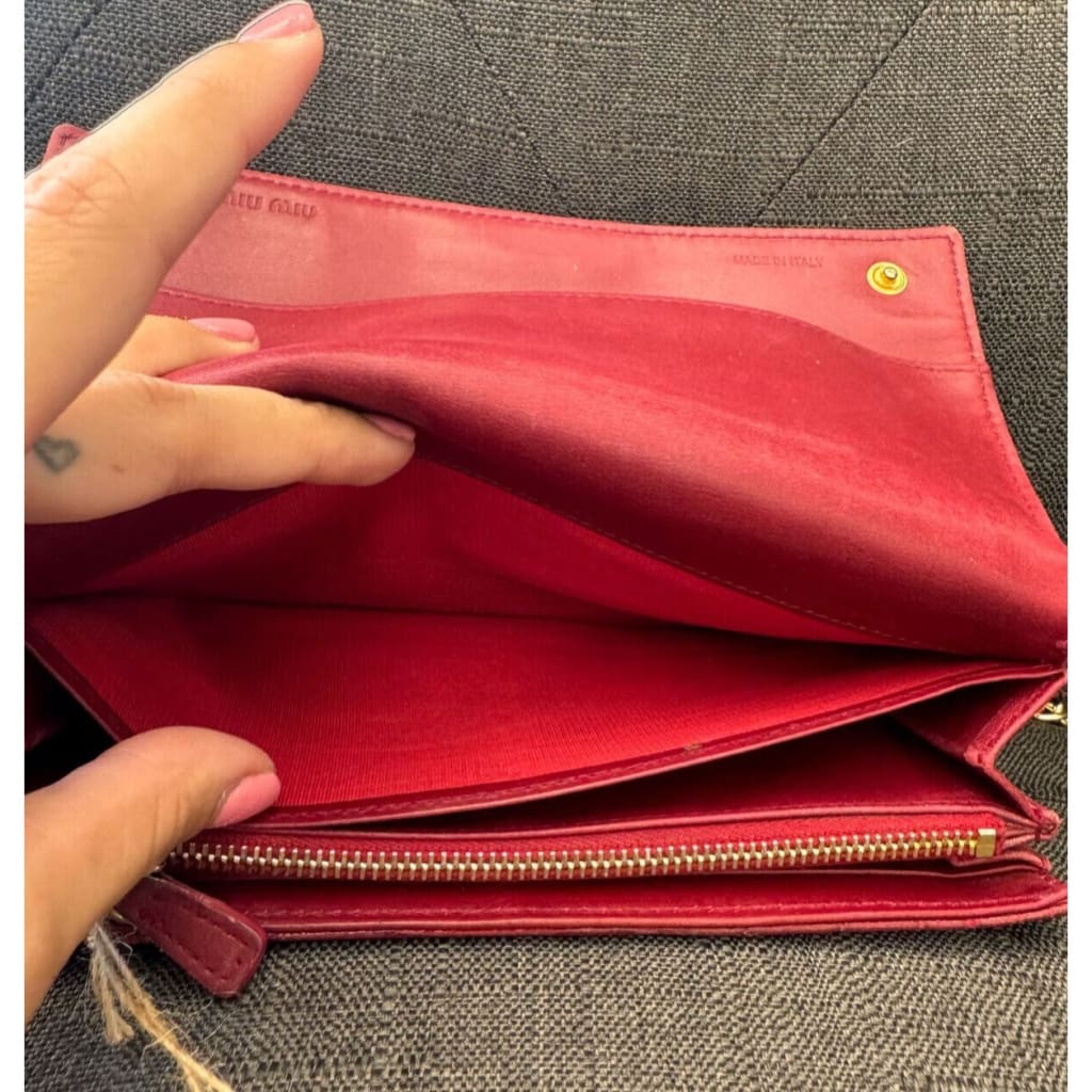 Miu Miu Red Crocodile Wallet w/ Chain (MSRP $500 + ) - Red / snap