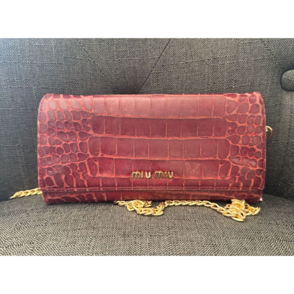 Miu Miu Red Crocodile Wallet w/ Chain (MSRP $500 + ) - Red / snap