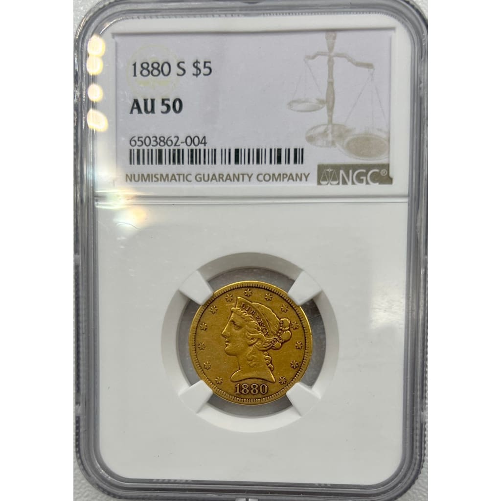 1880 S AU50 5 DOLLAR