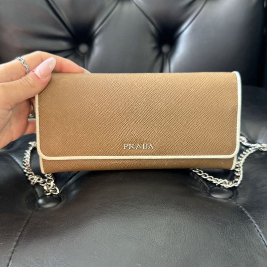 Prada Brown Saffiano Leather Long Wallet - brown / snap