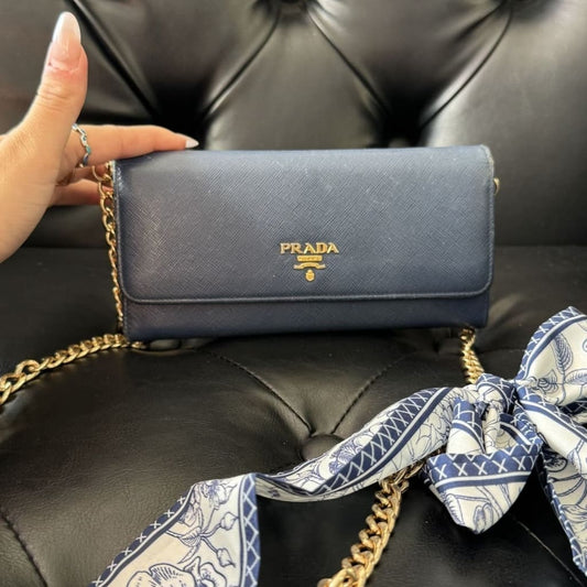 Prada Pink Saffiano Blue Long Wallet - Pink / snap