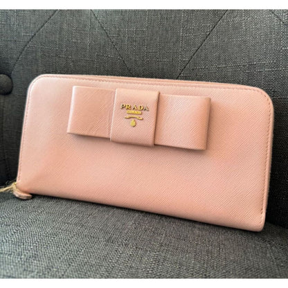 Prada Safianno Pink Bow Long Wallet (MSRP $995) - Pink