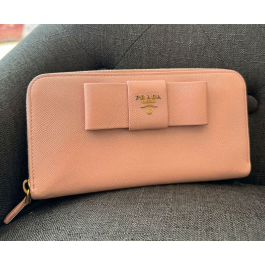 Prada Safianno Pink Bow Long Wallet (MSRP $995) - Pink