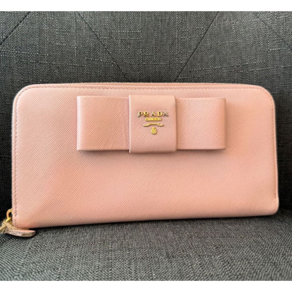 Prada Safianno Pink Bow Long Wallet (MSRP $995) - Pink