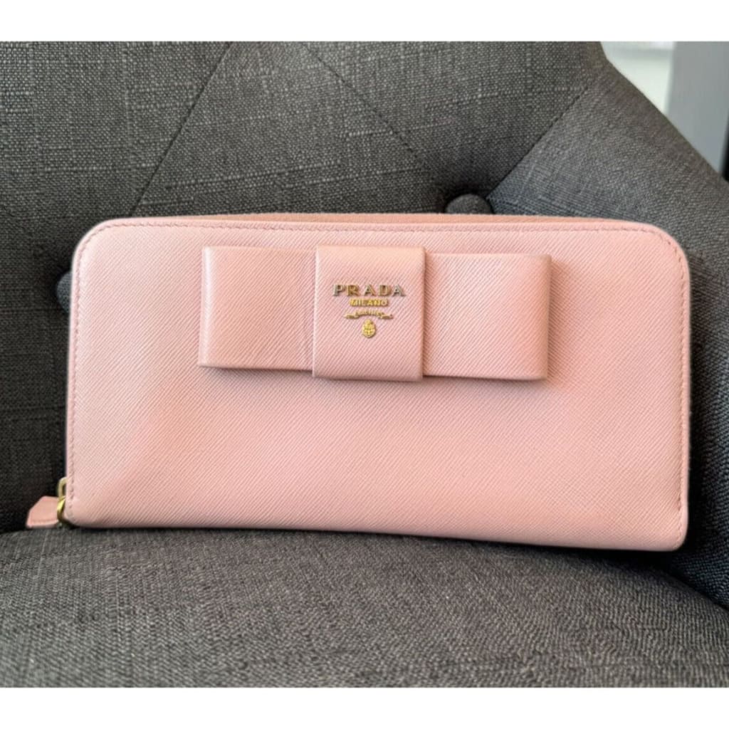 Prada Safianno Pink Bow Long Wallet (MSRP $995) - Pink