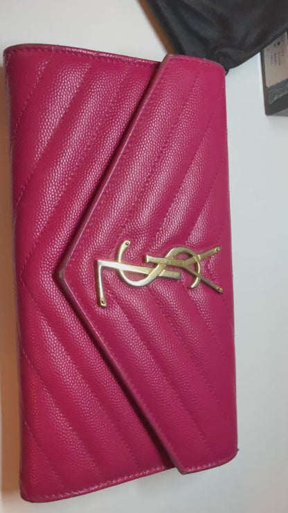 YSL Yves Saint Laurent Cassandre Gold Tone Long Wallet