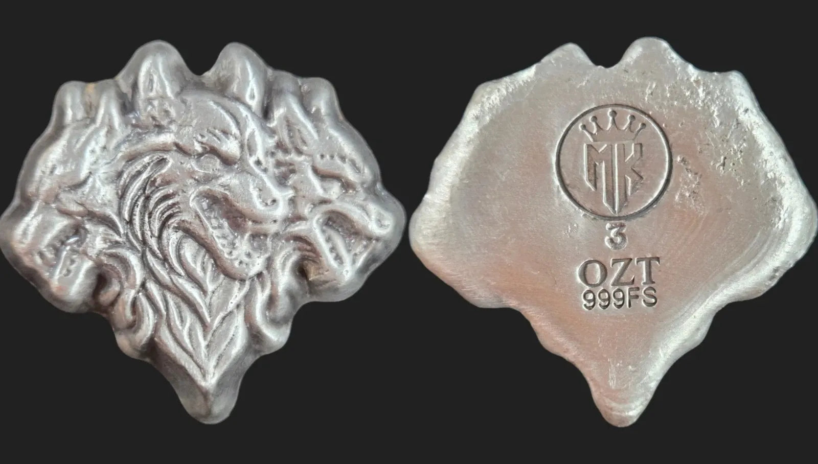 3 Ozt. Hand Poured Silver Cerberus Head by MKBarz - MK BARZ AND BULLION