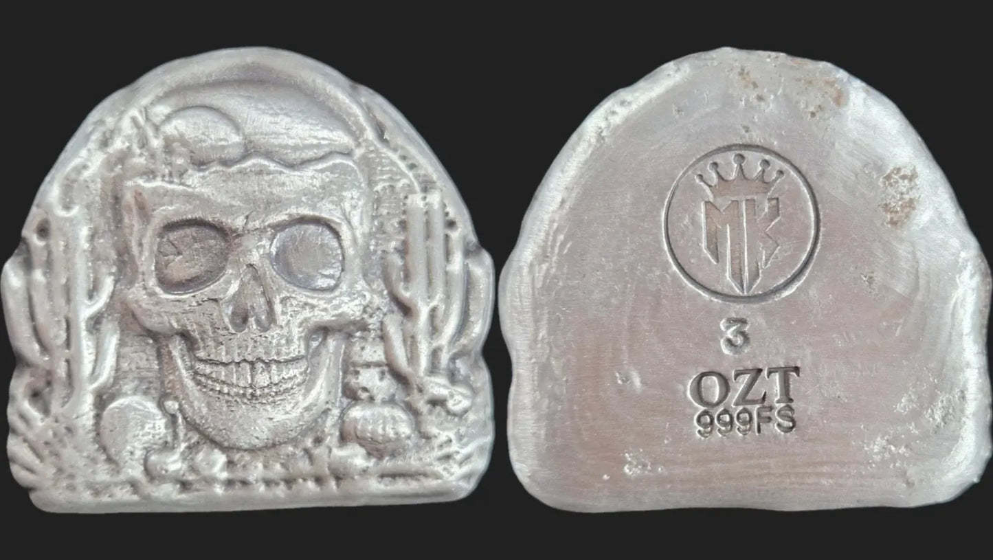 3 Ozt. Hand Poured Silver Desert Skull by MKBarz - MK BARZ AND BULLION