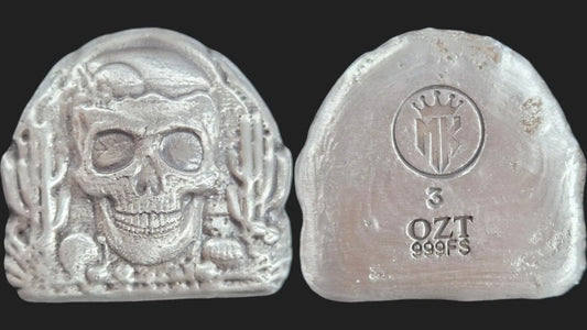 3 Ozt. Hand Poured Silver Desert Skull by MKBarz - MK BARZ AND BULLION