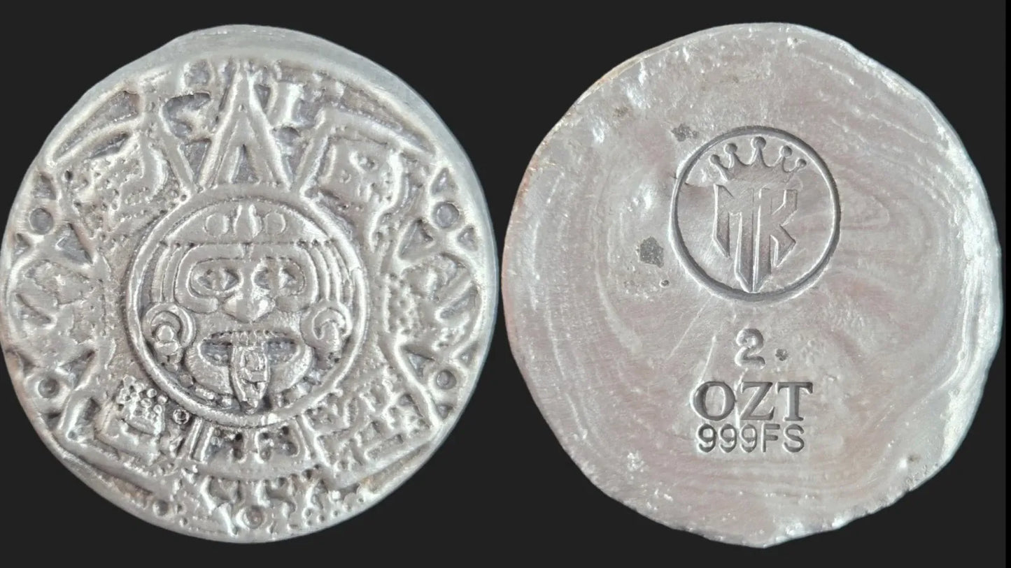 2 Oz MK BarZ "Aztec" Bar .999 FS Hand Poured - MK BARZ AND BULLION