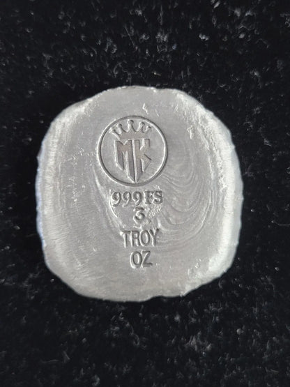 3 Troy Oz MK BarZ "Rose Skull" Hand Poured .999 FS - MK BARZ AND BULLION