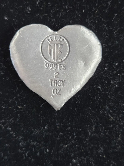 2 Troy Oz MK BarZ "Love Heart" Hand Poured .999 FS - MK BARZ AND BULLION