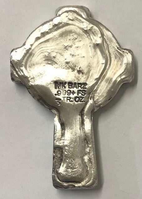 3 Oz MK Barz "All Saints Celtic Cross" Hand Poured .999 Fine Silver - MK BARZ AND BULLION