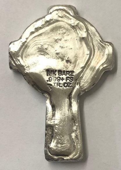 3 Oz MK Barz "All Saints Celtic Cross" Hand Poured .999 Fine Silver - MK BARZ AND BULLION
