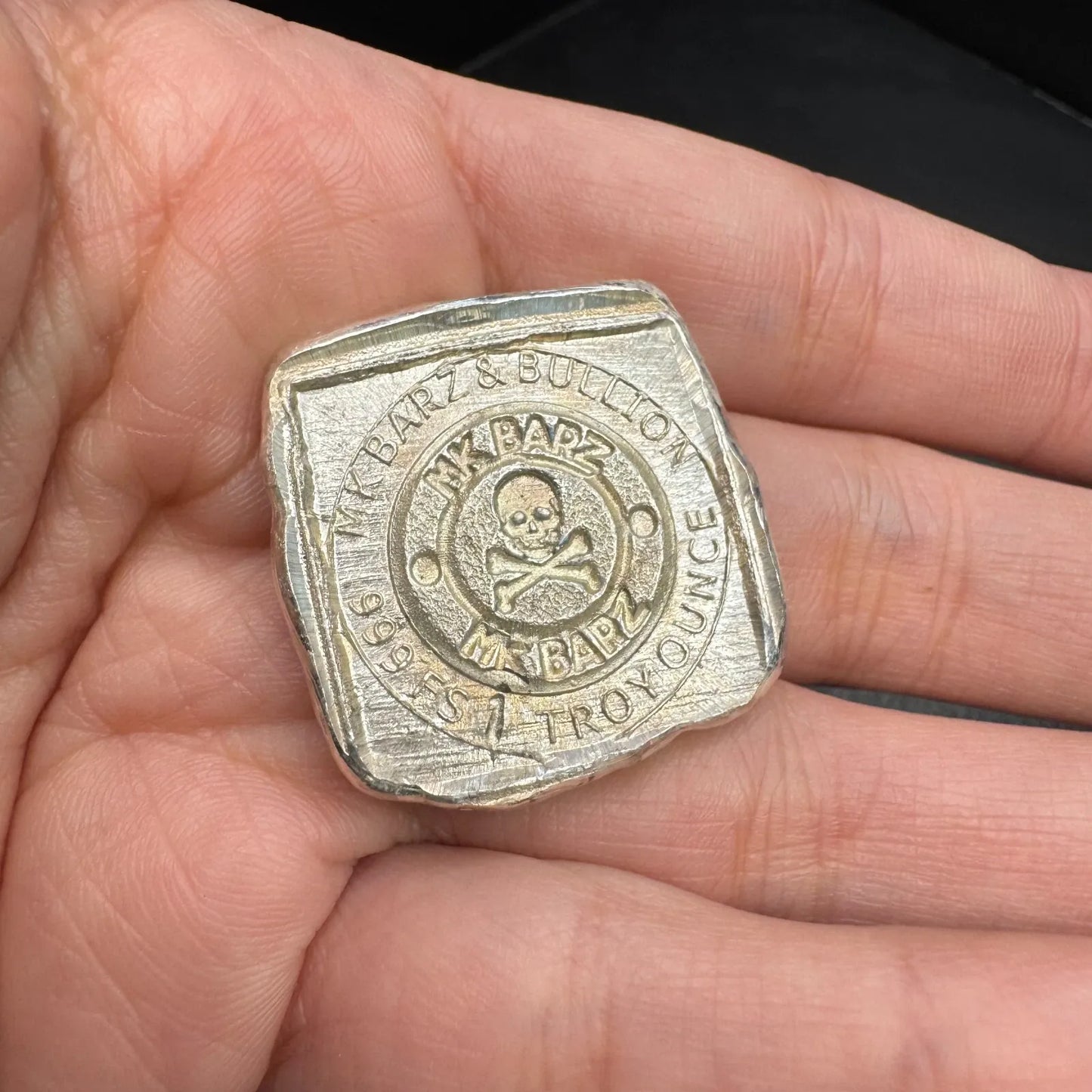 1 ozt MK BarZ "Mushroom" Stamped Square Hand Poured .999 FS - MK BARZ AND BULLION