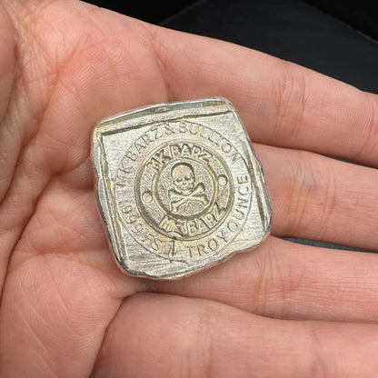 1 ozt MK BarZ "Mushroom" Stamped Square Hand Poured .999 FS - MK BARZ AND BULLION
