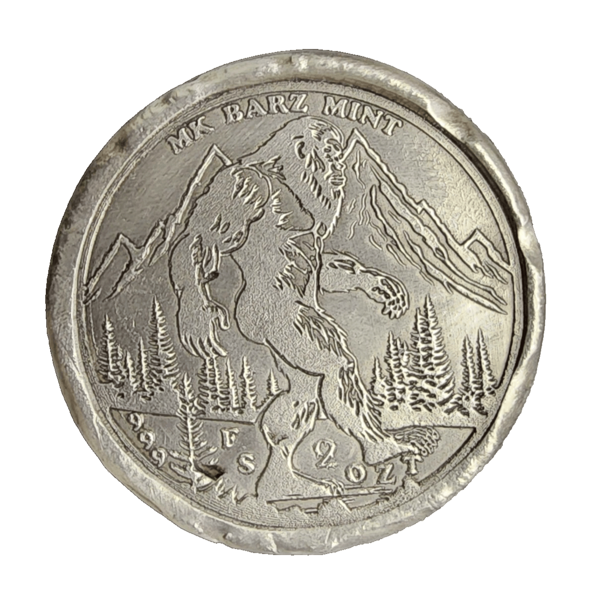 2 Ozt. .999 FS Bigfoot Hand Poured Silver by MKBarz - MK BARZ AND BULLION