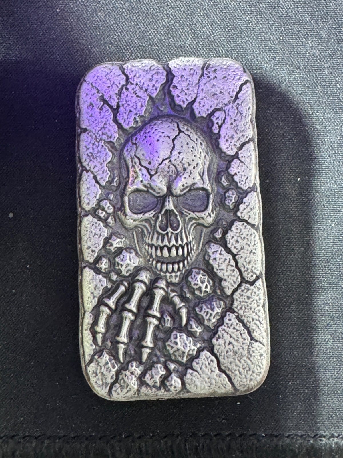 6.8 ozt MK BARZ "Peek A Boo Skull" Sandcast Hand Poured .999