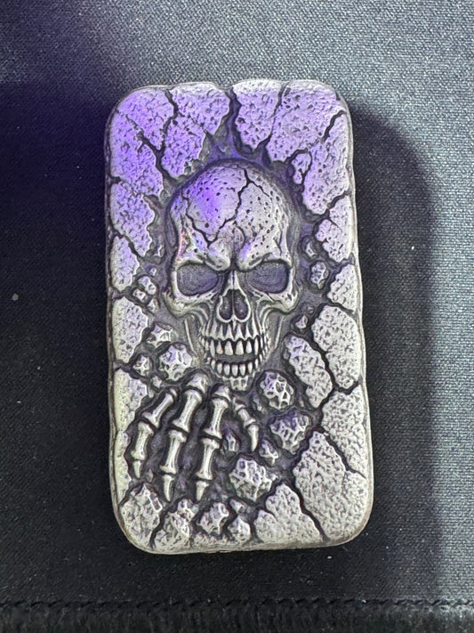 6.8 ozt MK BARZ "Peek A Boo Skull" Sandcast Hand Poured .999