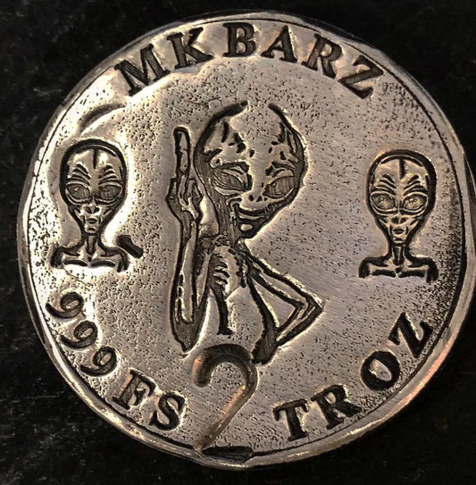 2 Troy Oz MK Barz "ALIEN SMACK TALK" Round .999 Fine Silver - MK BARZ AND BULLION