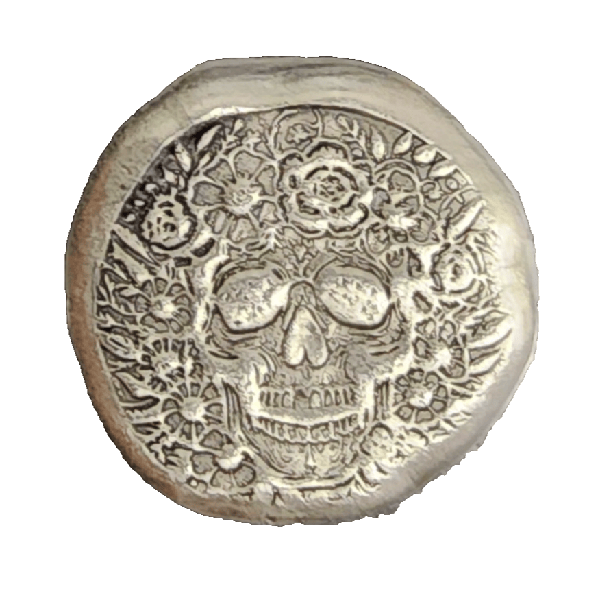 .5 out MK Barz "Rose Skull" .999 FS Hand Poured - MK BARZ AND BULLION