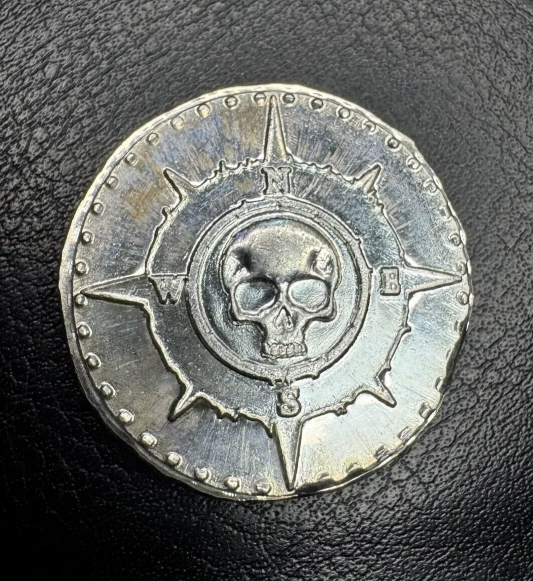 1 Troy Oz. MK BarZ "Skull Compass" Shiny Stamped Fractional .999 FS - MK BARZ AND BULLION