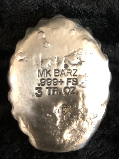 3 Oz MK BarZ Hand Poured "Skull Chief" 2D .999 Bar - MK BARZ AND BULLION
