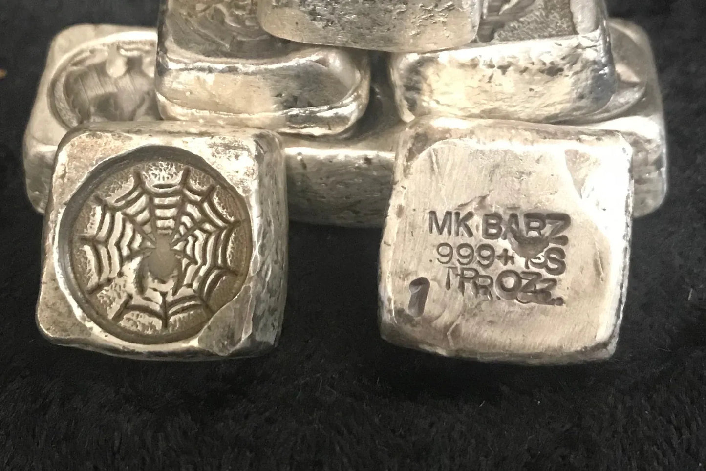 1 ozt MK BARZ "The Spider's Web" Stamped Cube .999 Fine Silver - MK BARZ AND BULLION