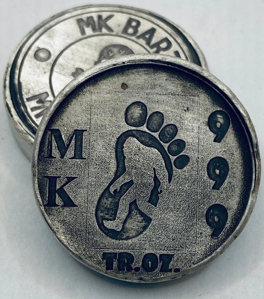1 Troy Oz. MK BarZ "Here Comes Big Foot" Stamped Round .999 FS - MK BARZ AND BULLION