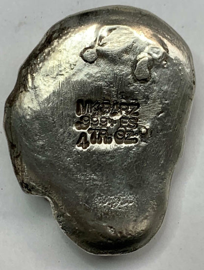 4 Ozt MK BarZ "Aye Matey" Pirate Skull Sand Cast .999 FS - MK BARZ AND BULLION