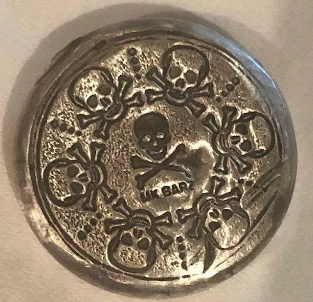 1 Troy Oz. MK BarZ "Skully Treasure" Stamped Round .999 Fine Silver - MK BARZ AND BULLION