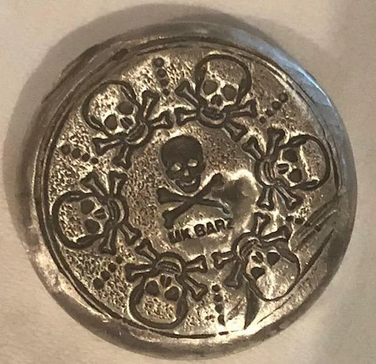 1 Troy Oz. MK BarZ "Skully Treasure" Stamped Round .999 Fine Silver - MK BARZ AND BULLION