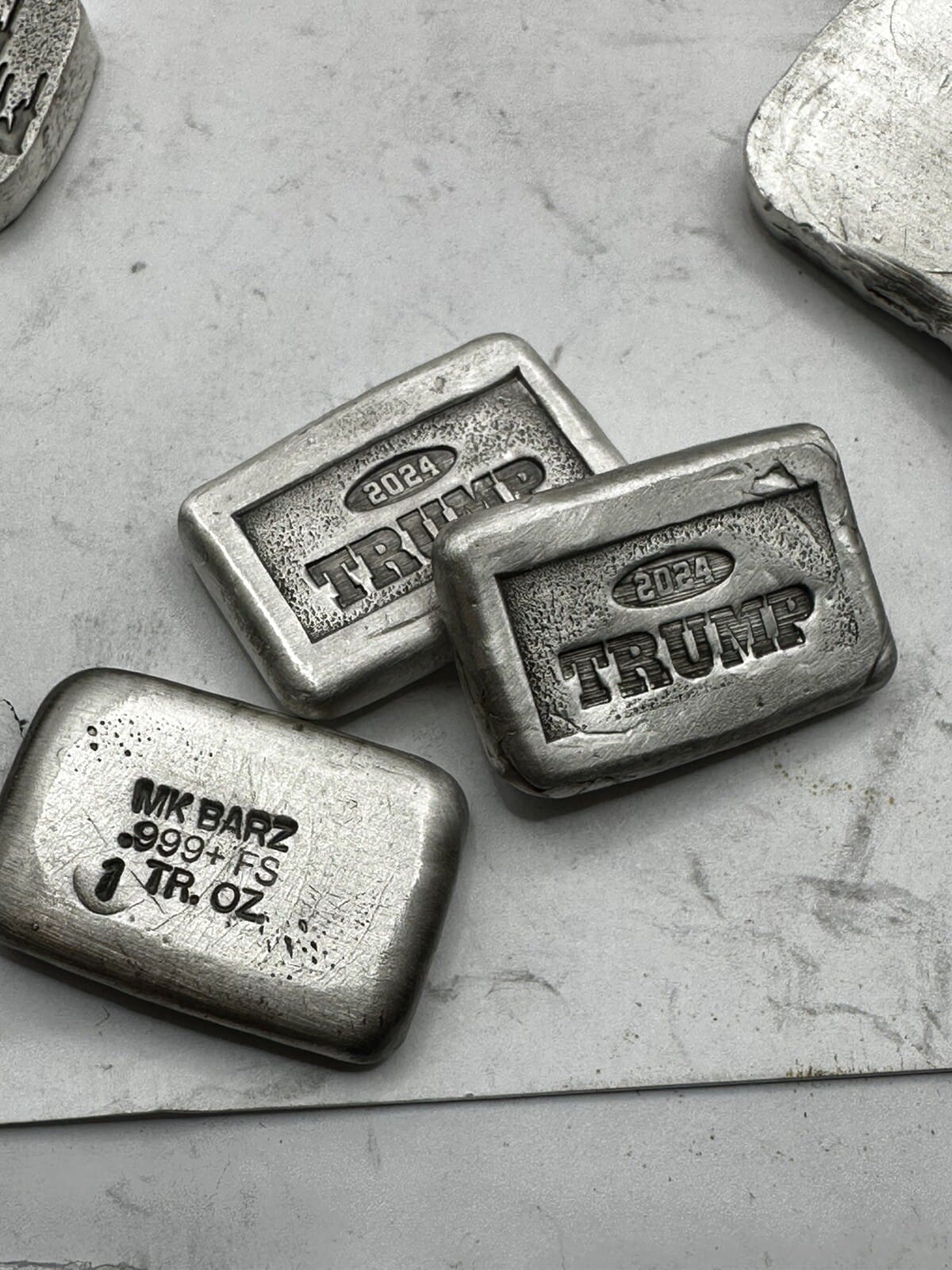 1 ozt MK BARZ "TRUMP 2024" .999 Fine Silver HAND POURED Bar - MK BARZ AND BULLION