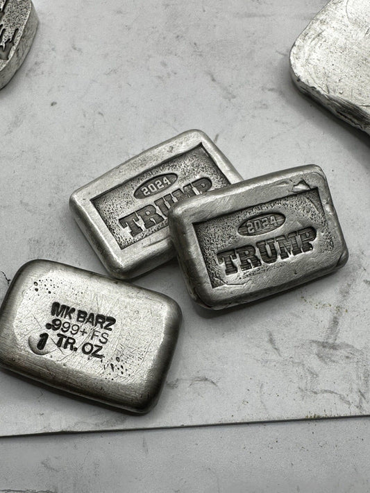 1 ozt MK BARZ "TRUMP 2024" .999 Fine Silver HAND POURED Bar - MK BARZ AND BULLION