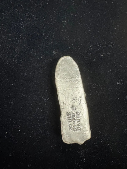 3 oz MK Barz "Nutty Finger" Hand Poured .999 Fine Silver - MK BARZ AND BULLION