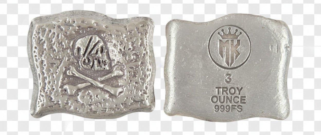 3 ozt Jack Sparrow's Pirate Flag .999 FS Hand Poured - MK BARZ AND BULLION