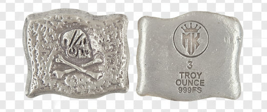 3 ozt Jack Sparrow's Pirate Flag .999 FS Hand Poured - MK BARZ AND BULLION