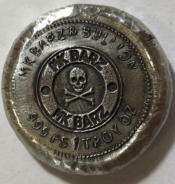 1 Ozt MK BarZ "Anteka Doubloon" -7 Sea's Series Reverse Stamped .999 Fine Silver - MK BARZ AND BULLION