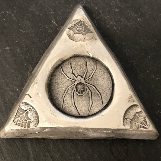 3 Troy Oz MK BARZ "SPIDER SKULL" TRIANGLE .999 FS HAND POURED Limited Edition - MK BARZ AND BULLION