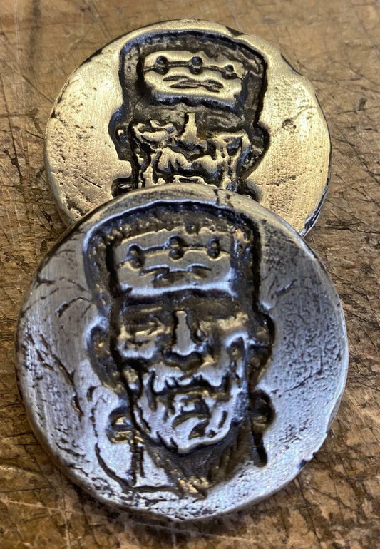 2 Troy Oz MK BarZ "Frankenstein- Horror Token" Round .999 FS - MK BARZ AND BULLION