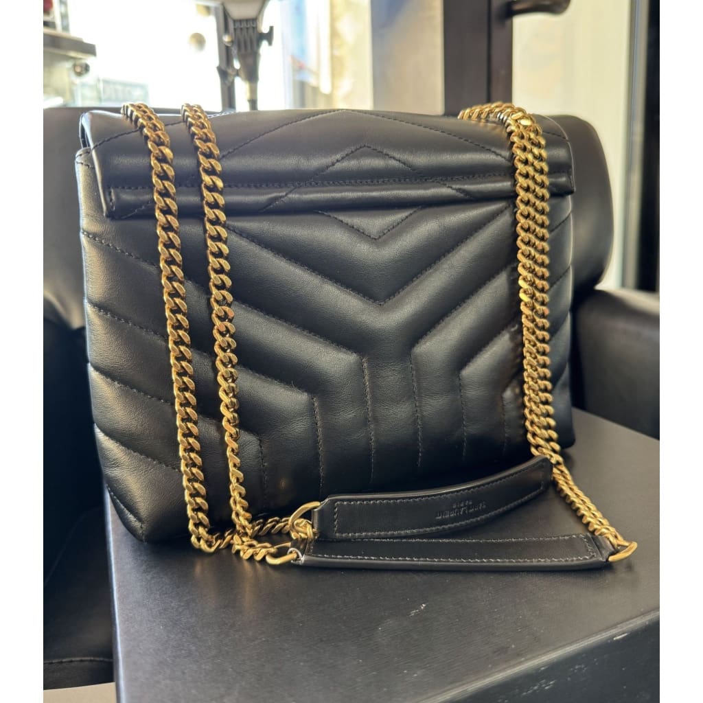 YSL Lou Lou Small Black Quilted Leather Logo Chain Bag (MSRP $2650) - Small / leather / black